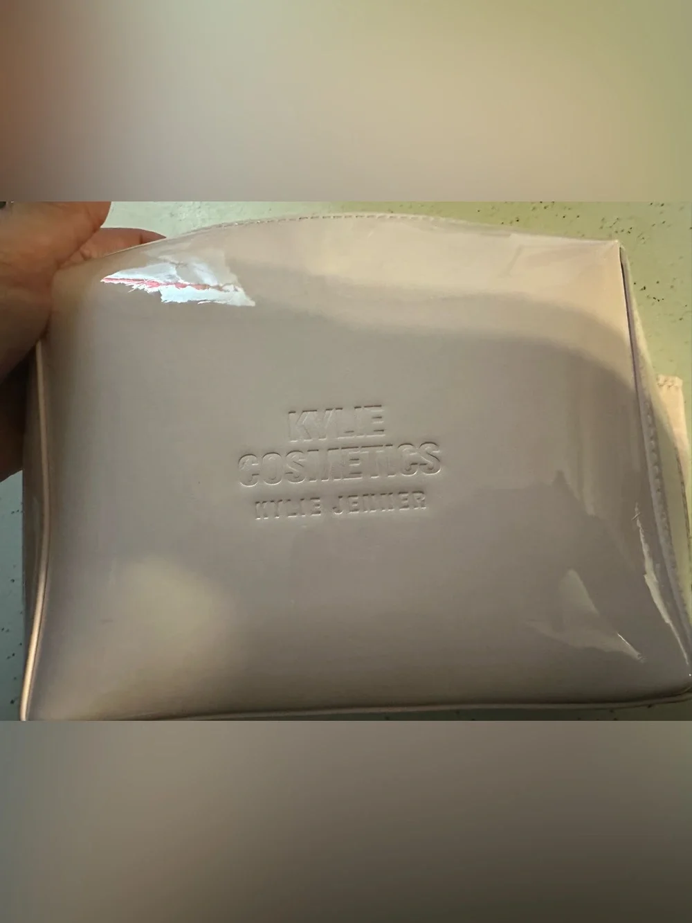 Kylie Cosmetics Pale Pink Patent Cosmetic Pouch w/New Dermasil 3 piece Jet Set
